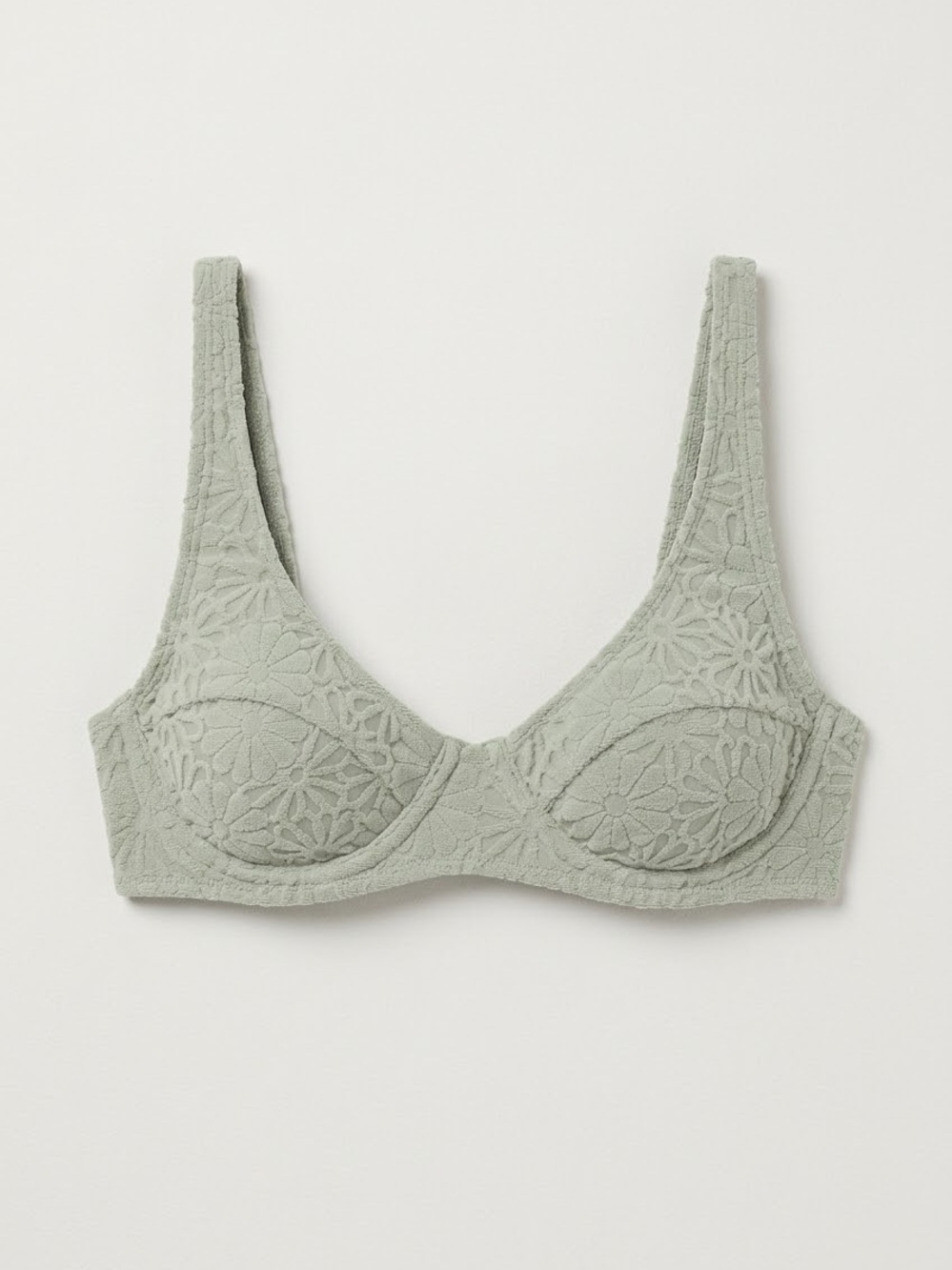 Somerfield Swim Capri Bikini Top Textured Floral Underwire Mineral Sage Green L